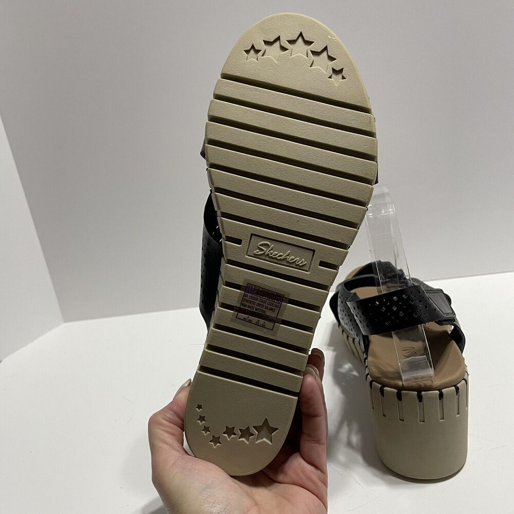 Skechers Luxe Foam PIER AVENUE Wedge Sandal Women’s 11 Black Cross Strap NEW - Picture 8 of 12